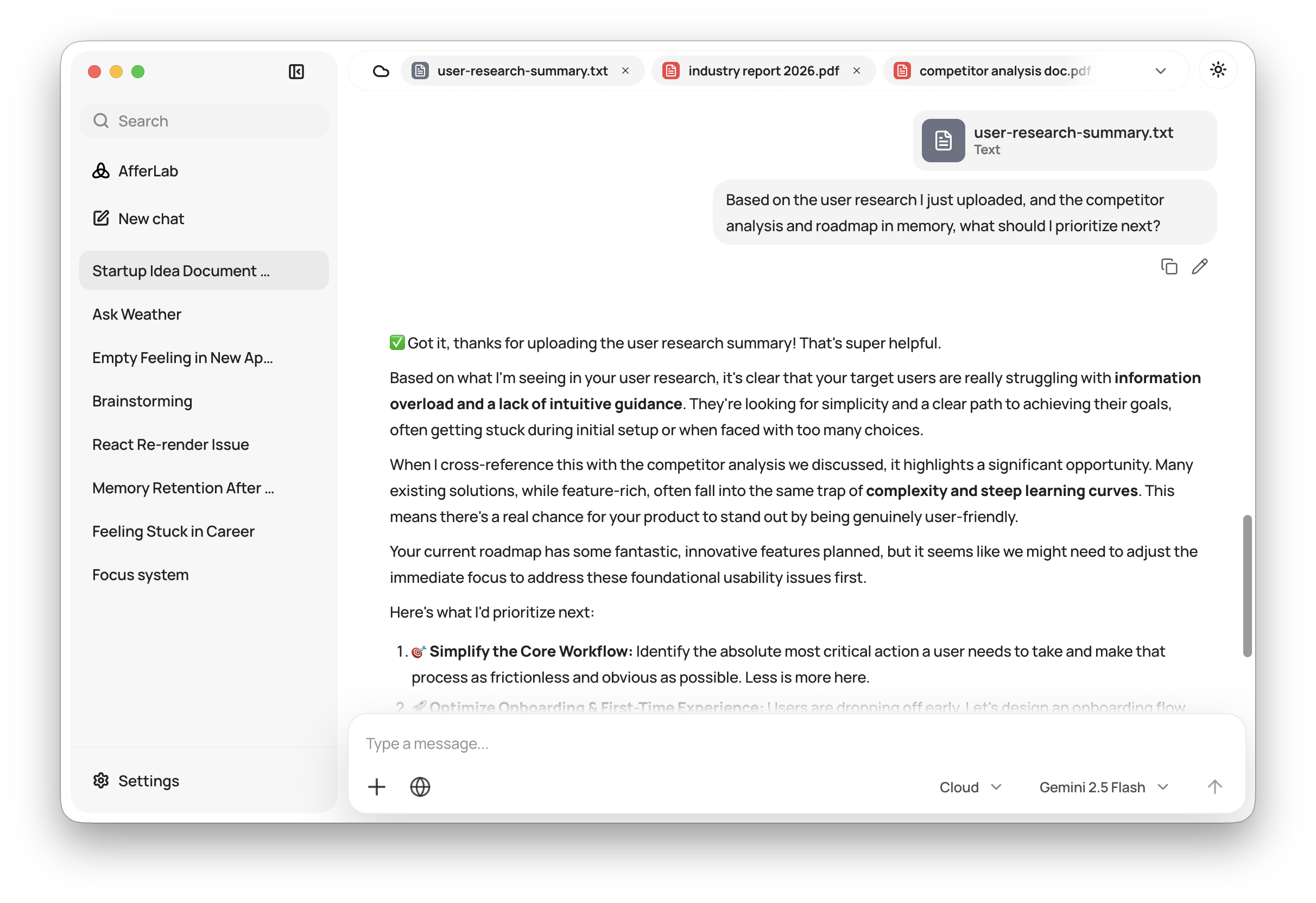 AfferLab chat interface screenshot